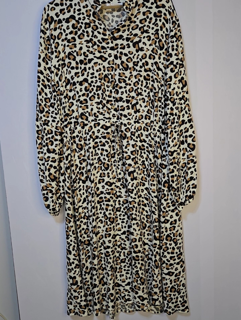 KIRUNDO Size XL Lightweight Leopard Print Button Front, Tie Waist Dress NWOT